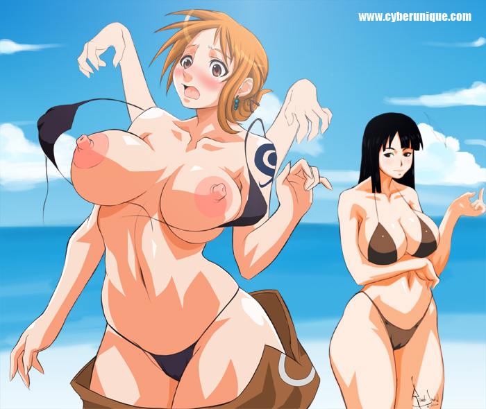 Robin Undoing Nami's Bra One Piece Hentai Image